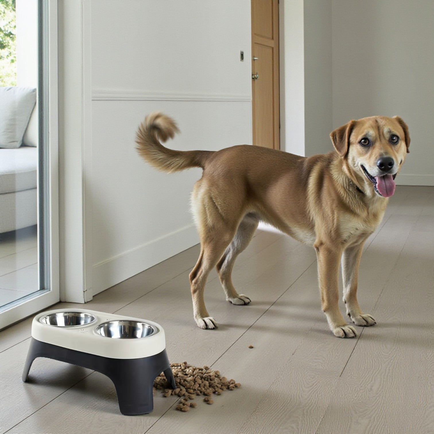 Modern Raised Pet Feeder with Dual Bowls