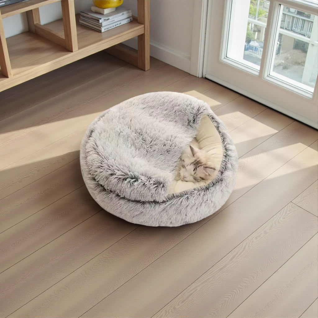 Semi-Enclosed Plush Cat Bed