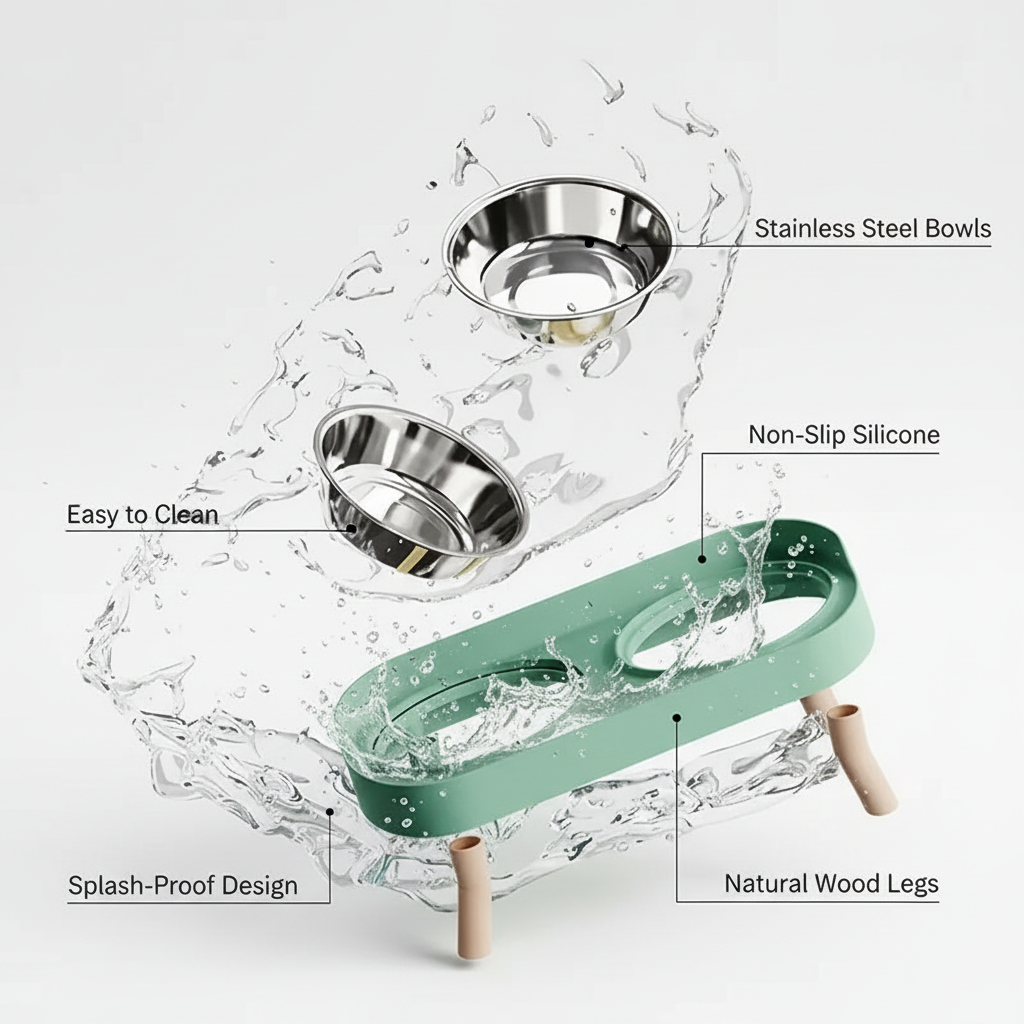 Elevated Dog Bowl Stand - Feature Labels