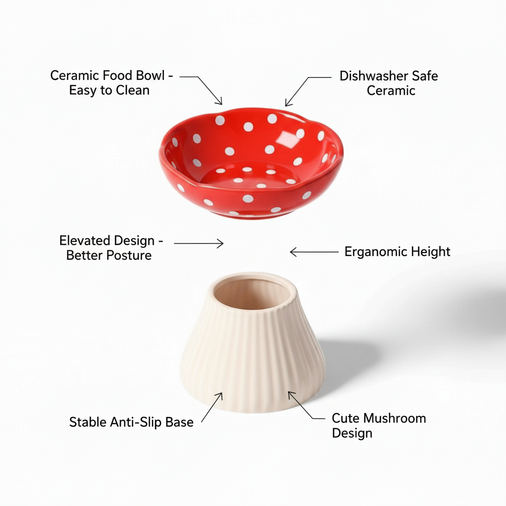 Mantar Şeklinde Yükseltilmiş Mama Kabı - 3D Ürün Özellikleri