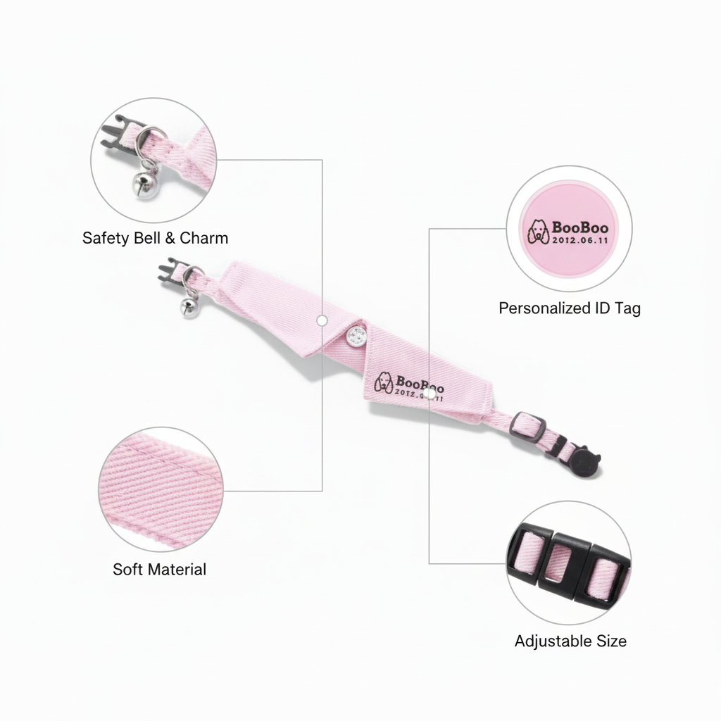 Personalized Pink Cat Collar - 4 Features