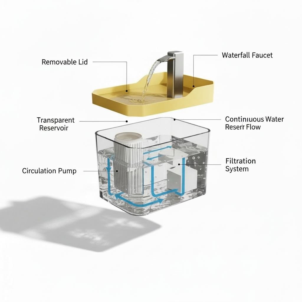 Pet Water Fountain - Exploded View Without Base